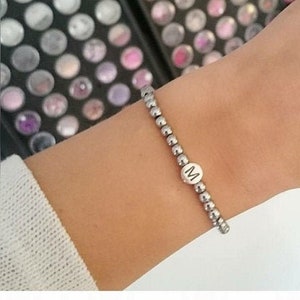 Letter bracelet "Silver Letter" name bracelet pearl bracelet made of stainless steel, wonderfully beautifully personalized