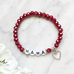 Buchstabenarmband Wunschbuchstaben "Mama Herz" Liebe Rot dunkelrot Muttertag Muttertagsgeschenk Wunderblütenschön Silber Mami