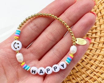 Personalized Smiley Bracelet "Sweet Smile" 925 Sterling Silver, Beaded Bracelet, Gift for Women, Friendship Bracelet