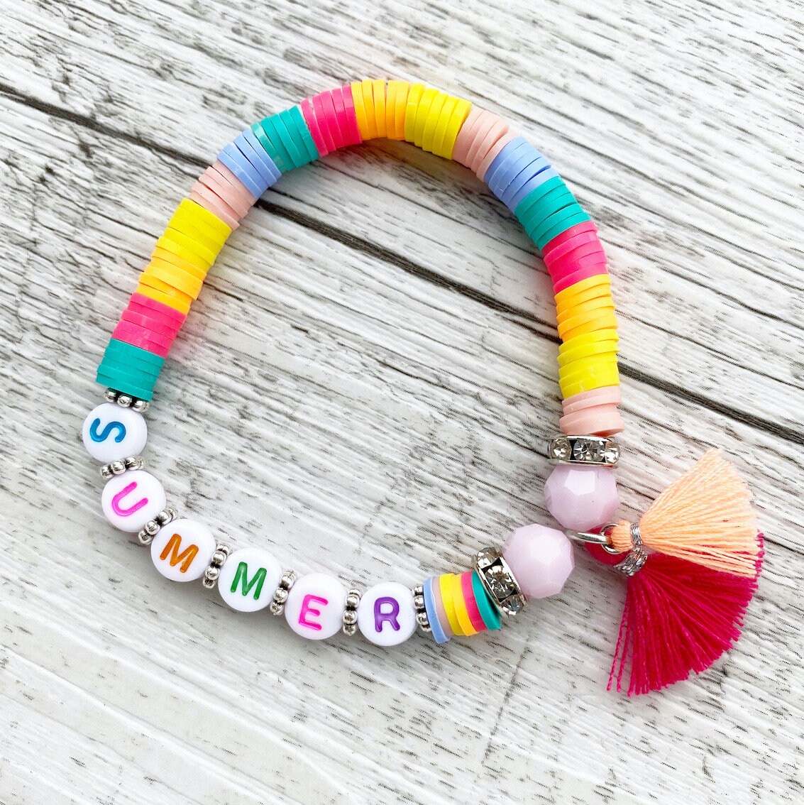 Katsuki Bracelet Letters Colorful Beads Tassel Silver Crystals Individual Wunderblütenschön