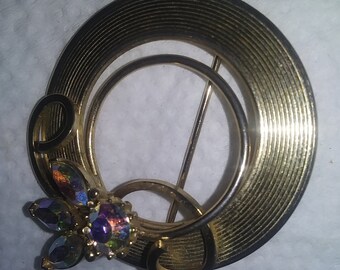and Glass Bead Floral Corsage Brooch Aurora Borealis and Amber Austrian Crystal Faux Pearl 1940s Kramer Pale Yellow Enamel
