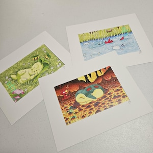 Sleepy Starters PRINTS- Johto Edition- Chikorita, Totodile, Cyndaquil