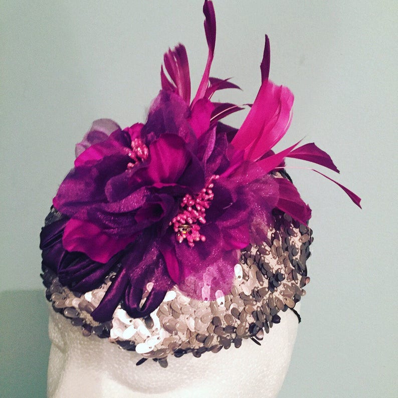 Silver Sequins And pink headpiece