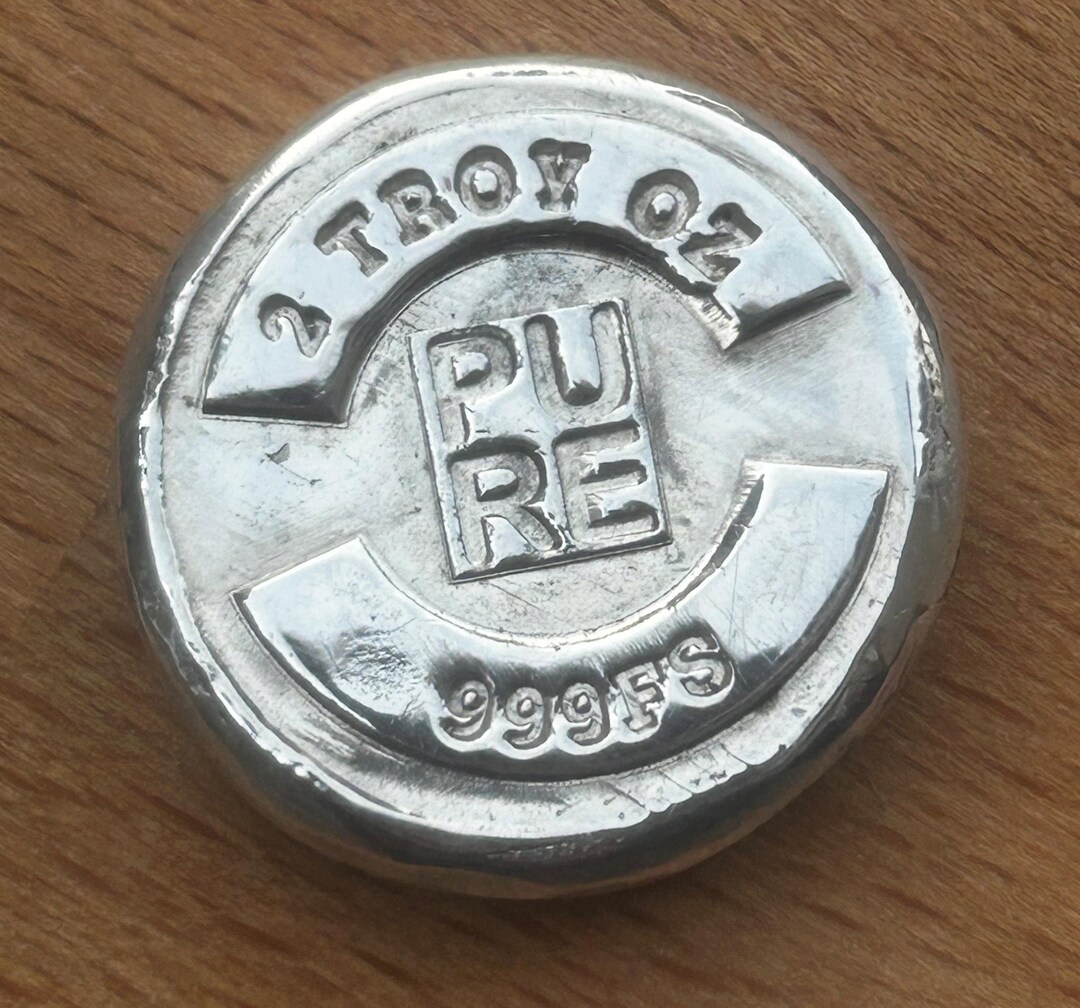 Pure Round 2oz Pure Round - Solid Silver, 999fs Handmade Coin for Collectors and ...