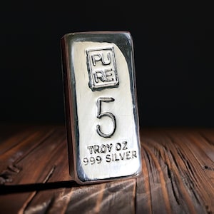 5 Troy oz Solid Silver Bar - Large Ingot, Premium Investment Grade, Wealth Preservation, Unique Collector&#39;s Gift.