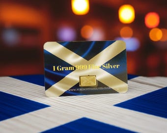 1 Gramm Saltire-Vollsilberbarren (999fs), handgefertigt in Schottland, ideal zum Stapeln und Verschenken an Silberliebhaber.