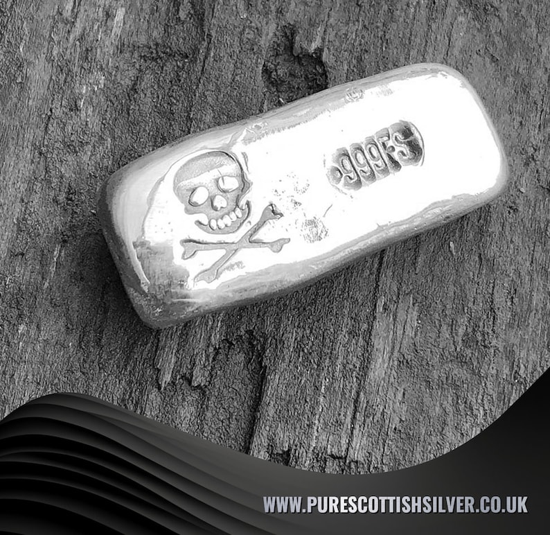 999 FINE SILVER BAR Pirate 1 Troy Oz . - Hand Poured Bullion image 3