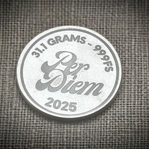 1oz Per Diem Round, 999fs, Solid Silver Handcrafted Coin for Collectors, Unique Gift for Coin Enthusiasts.