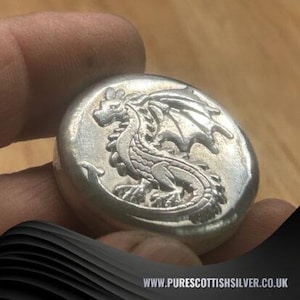 2 troy oz Dragon Round, Handmade Silver Coin, Perfect Gift for Mythical Creature Enthusiasts and Collectors.