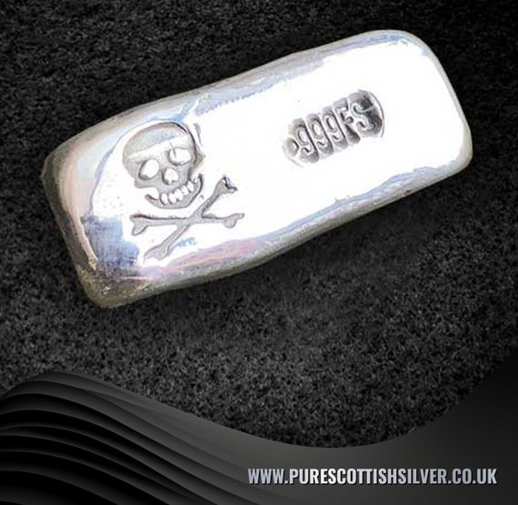 999 FINE SILVER BAR Pirate 1 Troy Oz . - Hand Poured Bullion