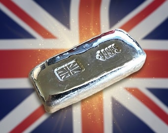 Handgegossener Union-Jack-Barren aus 1 Troy-Unze Feinsilber (999/1000): Patriotisches Geschenk
