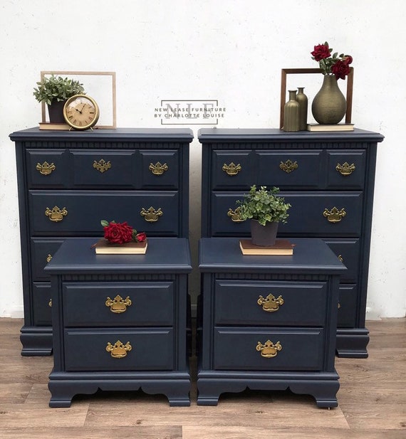 Sold Hand Painted Blue American Style Chest Of Drawers Bedroom Furniture