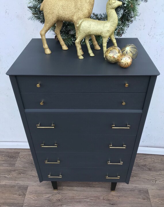 Sold Hand Painted Mid Century Mcm Chest Of Drawers Free P P Etsy