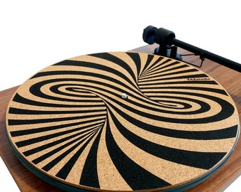 TazStudio Premium slipmat - Cork Turntable Mat for Better Sound - Help Reduce Noise and Dust- Cork mat Original Geometric Spiral Art