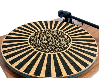 TazStudio Cork Turntable Mat for Better Sound Support on Vinyl LP Record Player - Original Geometric Design line Desing [4mm Thickness]