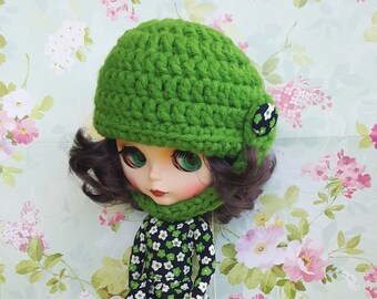 Green Blythe helmet hat Crochet hat grass green crochet hat custom Blythe hat Blythe doll clothes Hand crochet hat ICY Handmade Pullip hat