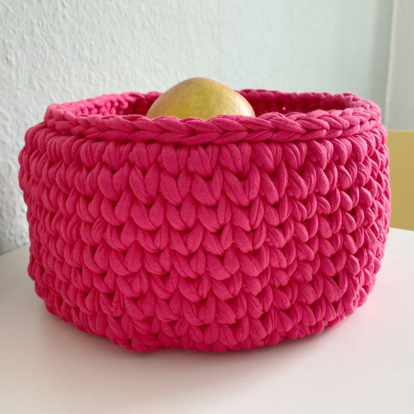 Knallpinker Crochet-Korb, Pink, Korb, rund