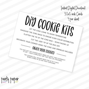 Druckbare Mini Cookie Karte - 3.5x5" - DIY Cookie Kit Anleitung - Mini Cookie Verpackung, Cookie Karte