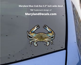 May include: A blue crab decal measuring 5.5 inches wide. The decal is a trademark design of Maryland Decals.com.