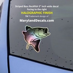 Striped Bass Fish Car Decal Boat Sticker HALOGRAPHIC Chrome like finish