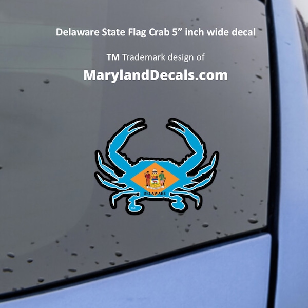 Delaware Crab Decal Car Sticker Delaware Souvenir Gift DE Flag Blue Crab High Quality Vinyl Outdoor use