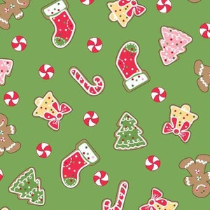 Christmas Cookies in Green, Brown, & Gray (by Kimberbell, We Whisk You a Merry Christmaspriced by 1/2 yard, cut in one piece 10102