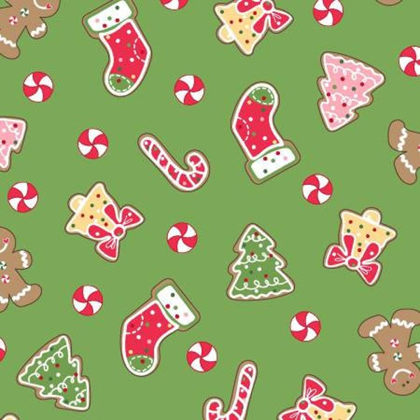 Christmas Cookies in Green, Brown, & Gray (by Kimberbell, We Whisk You a Merry Christmaspriced by 1/2 yard, cut in one piece 10102