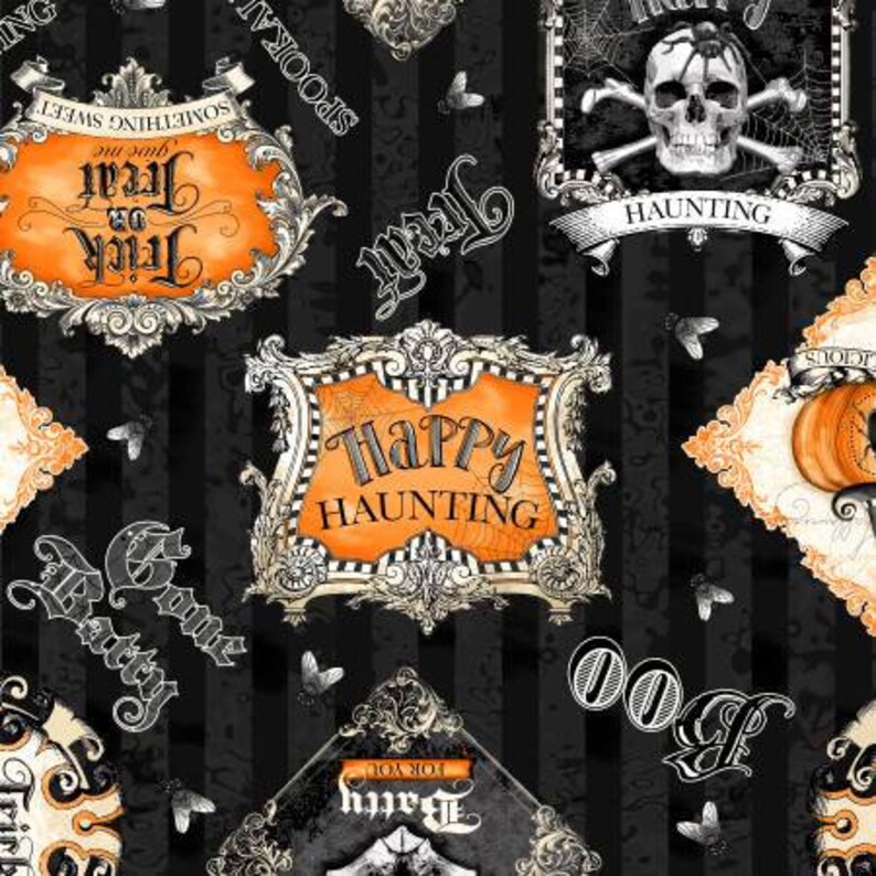 by Lorilynn Simms Collection 20032 Gone Batty Large Allover in Orange /& Black