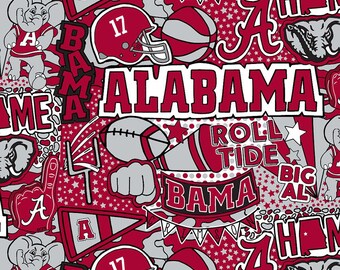 NCAA Alabama Crimson Tide Pop Art (College Collection, by Sykel Enterprises) priced by the 1/2 yard, cut to order 71035