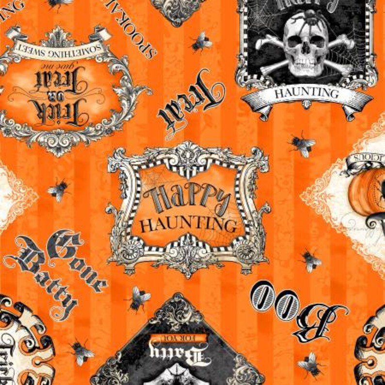 by Lorilynn Simms Collection 20032 Gone Batty Large Allover in Orange /& Black