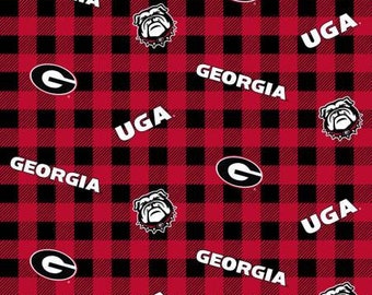 NCAA-Georgia Bulldogs Buffalo Plaid Cotton (College Collection, von Sykel Enterprises), Preis pro 1/2 Yard, zugeschnitten auf Bestellung 71002