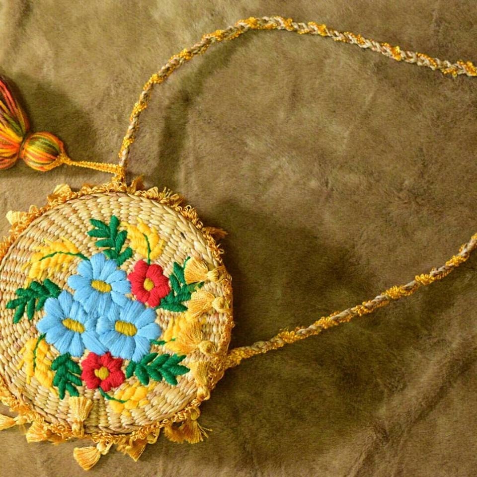 Embroidered Straw Bag Etsy