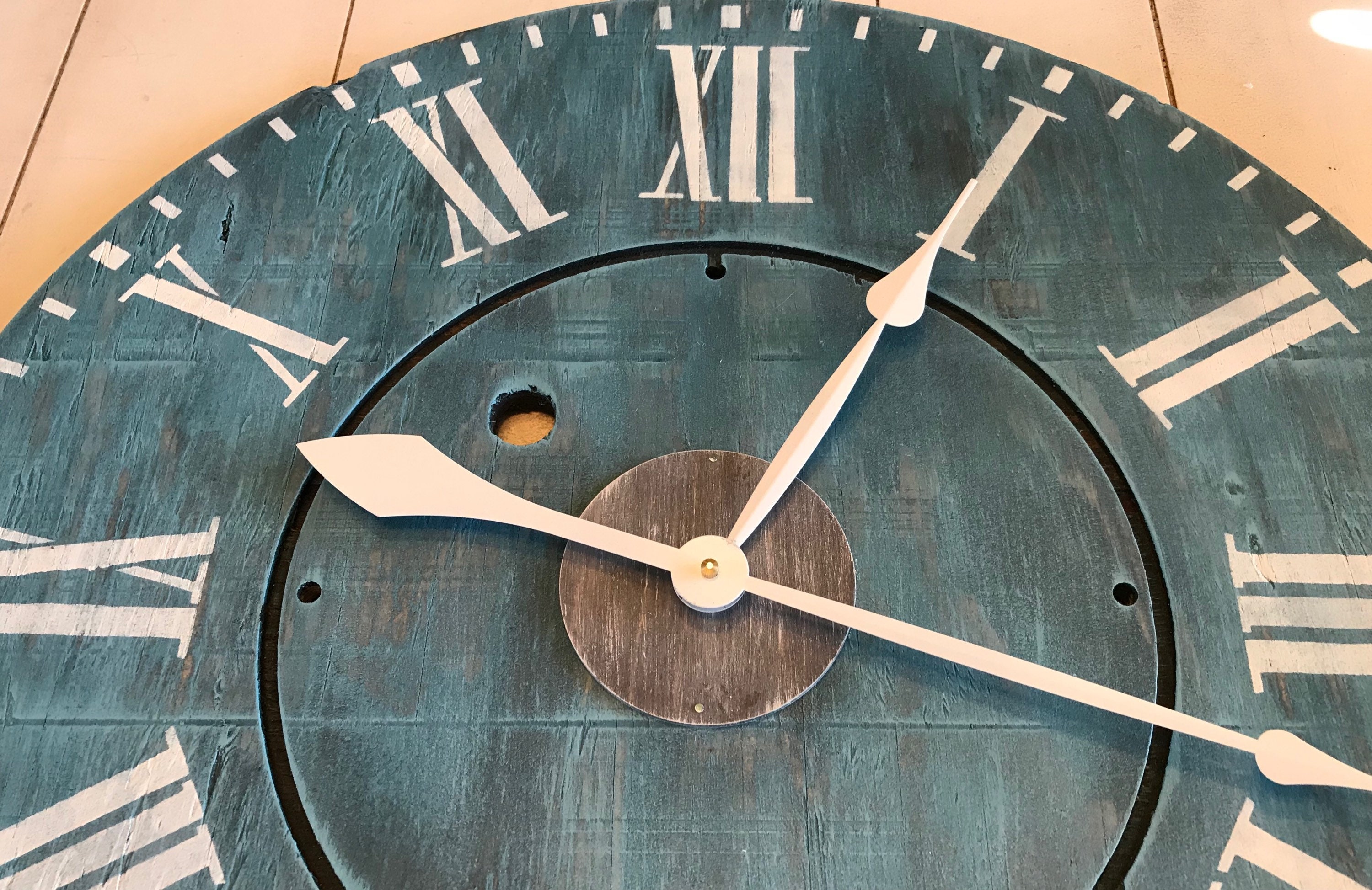 Oversized Turquoise Wall Clock Large Wall Clock Farmhouse Etsy