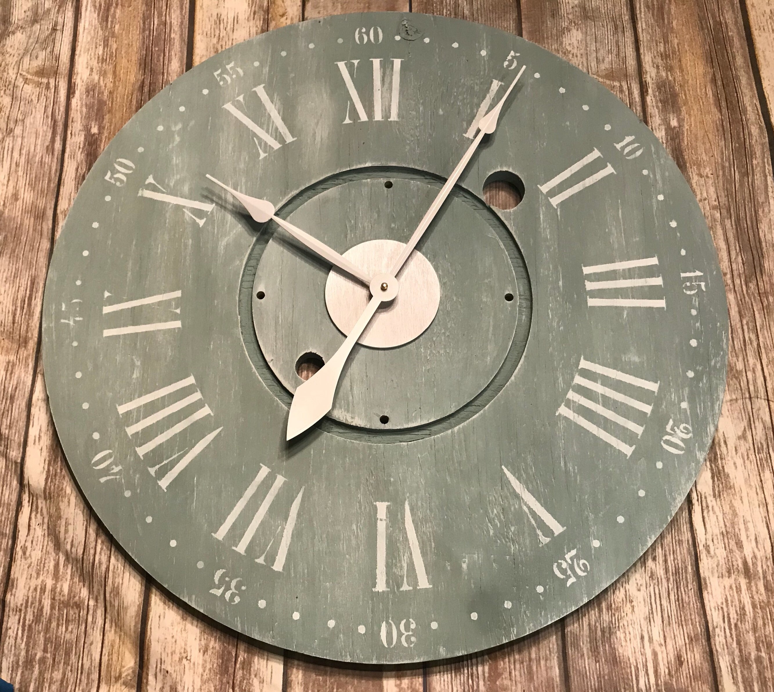 Oversized Duck Egg Blue Wall Clock Rustic Clock Farmhouse Etsy