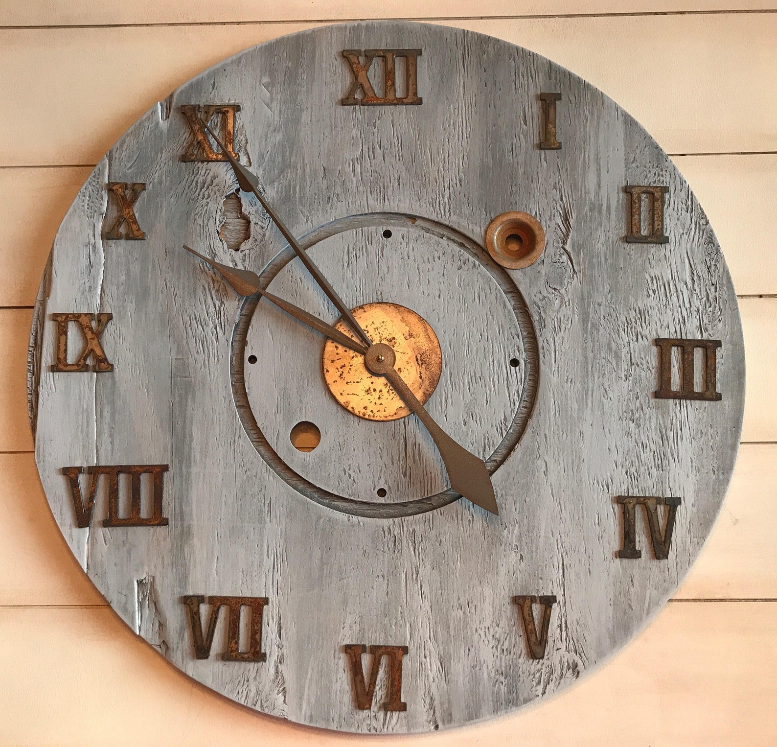 Oversized Rustic Farmhouse Wall Clock Roman Numeral Clock Etsy