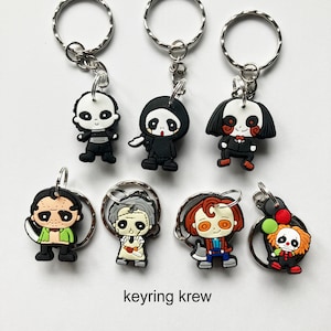 Horror Movie Character Themed Keyrings/Keychains | cartoon nerd film spooky fun 80s 90s goth emo