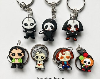 Horror Movie Character Themed Keyrings/Keychains | cartoon nerd film spooky fun 80s 90s goth emo