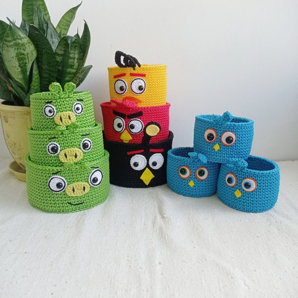 Ensemble de paniers "Angry Birds"| Panier à jouets Angry Birds | Décor d’oiseaux en colère | Panier à jouets | Décor de chambre de bébé | Décor de chambre de bébé, 3 mcx