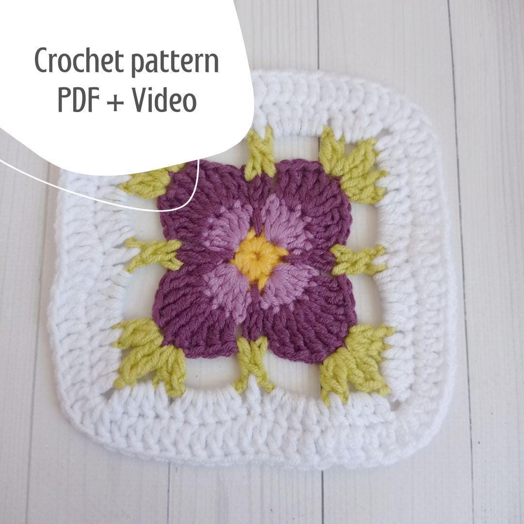 38 Pansy Crochet Patterns for Flowers, Decor, and Wearable Details 4 Crochet Pansy Granny Square