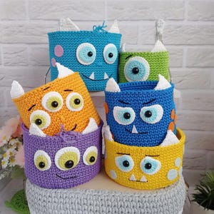 Set of Crochet Monster Baskets - Perfect for Halloween Nursery Decor, 2 pc