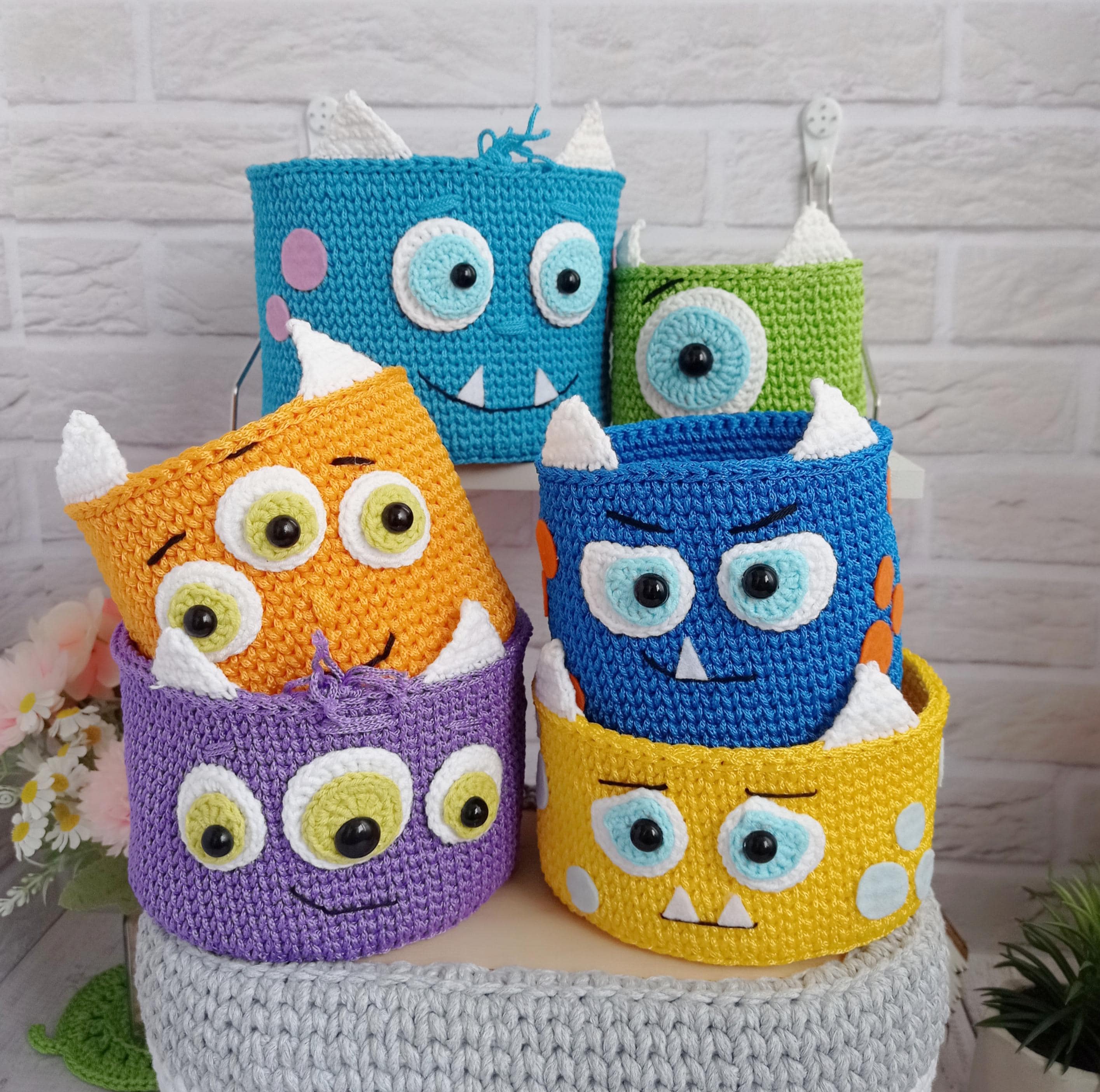 Set of Crochet Monster Baskets - Perfect for Halloween Nursery