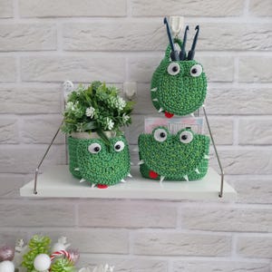 Small Crochet Basket with Crocodile Design - Nursery Shelf Decor