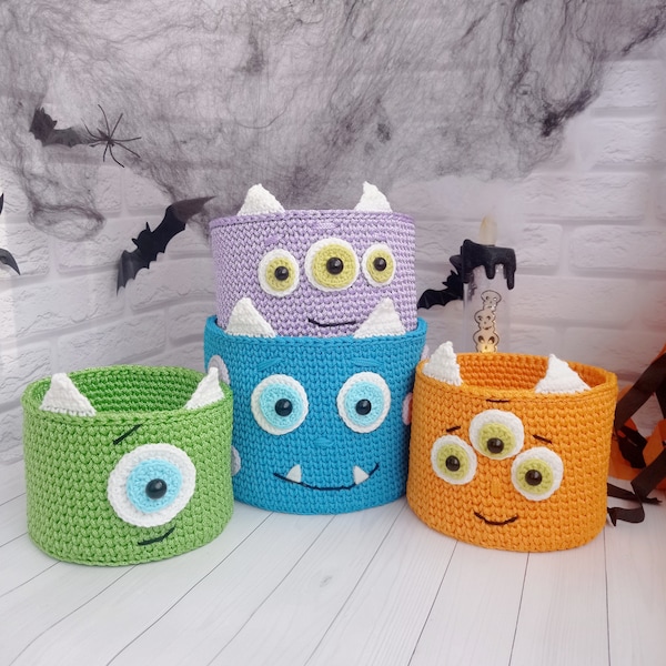 Set of Crochet Monster Baskets - Perfect for Halloween Nursery Decor, 2 pc