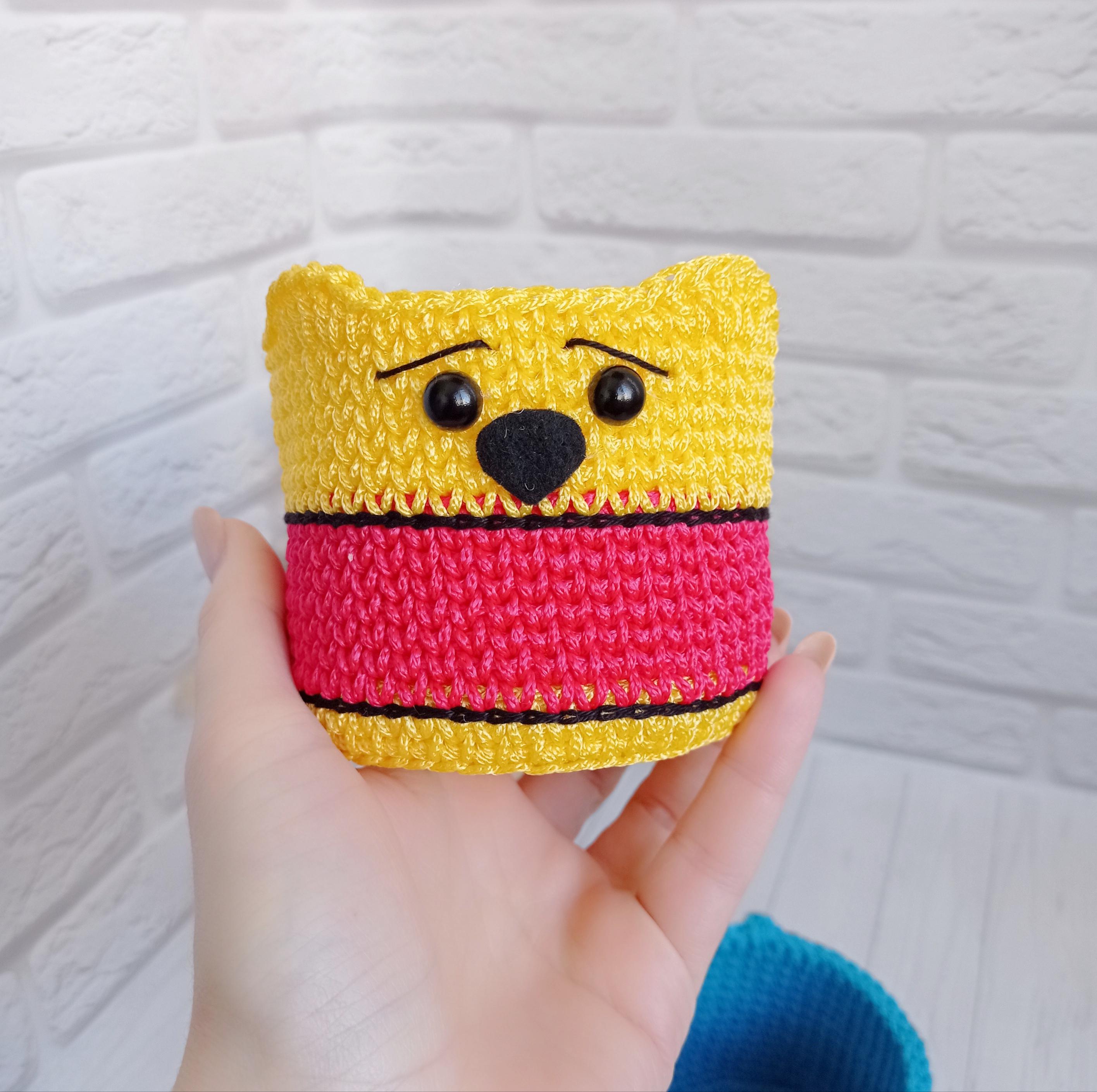 Crochet Winnie the Pooh Basket - Cartoon Animal Faces Shelf Decor