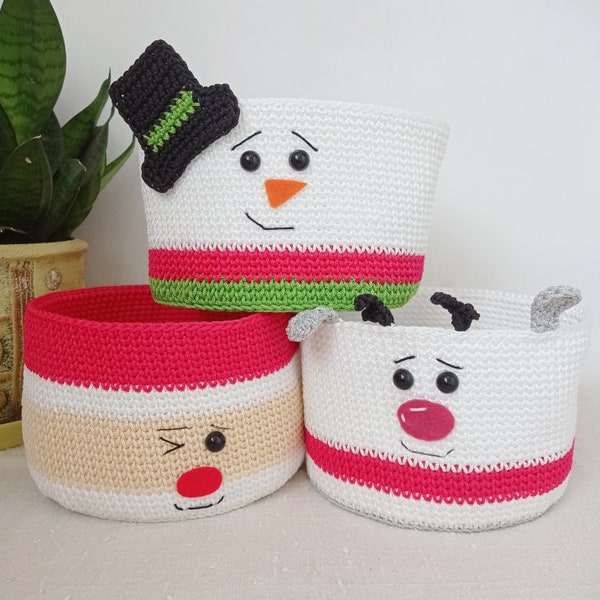 Panier de Noël - Rangement confortable au crochet pour votre décor de vacances, cadeau de vacances, 1 pcs