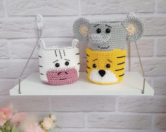 Animal Basket Trio - Tiger, Zebra, and Elephant - Ideal for Nursery Toy Storage and Animals Baby Room Decor, 3 pc.