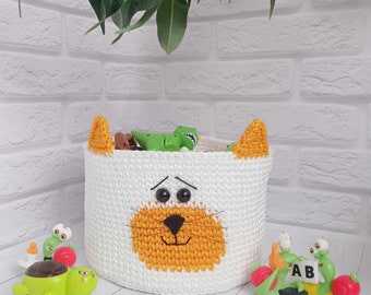 Cute CatToy Basket - Handcrafted Baby Room Decor and Storage Solution, 1 pcs