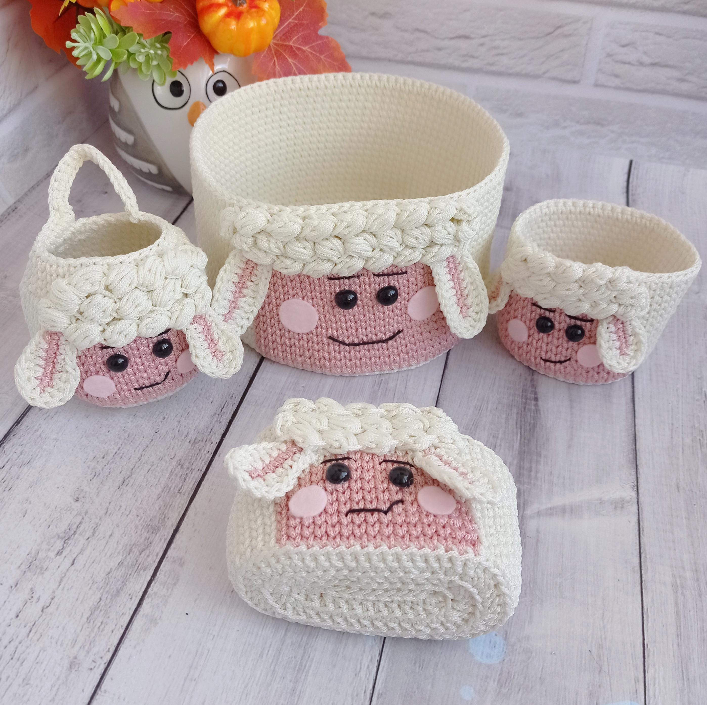 かぎ針編みの羊模様バスケット - 保育園の装飾とおもちゃの収納 - Etsy