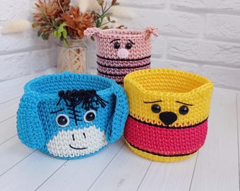 Crochet Winnie the Pooh Baskets - Pooh Children&#39;s Room Decor, 3 pc.