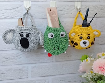 Whimsical Crochet Basket Set: Animal-themed Decorative Baskets for the Baby Room, 3 pc.